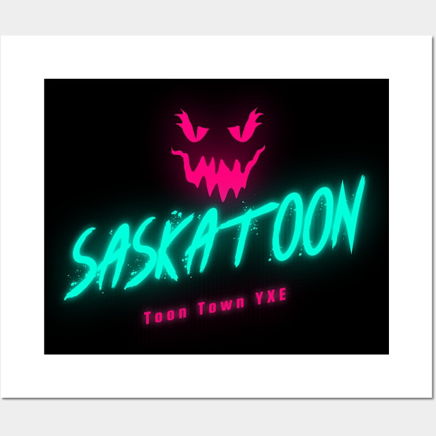 Neon Pink Glow Jack O'Lantern Saskatoon in Anaglyph Style Wall Art by Stooned in Stoon